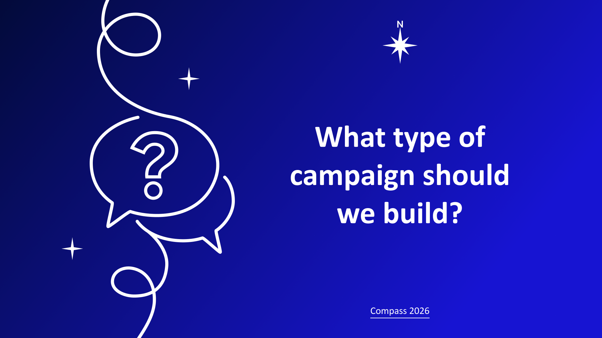 Question slide with question mark and north star graphic